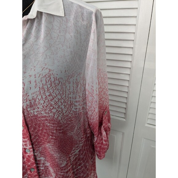 CHICO'S Easywear By Top Women's Size M/1 Pink Ombre Abstract Sheer Geometric - Picture 7 of 14